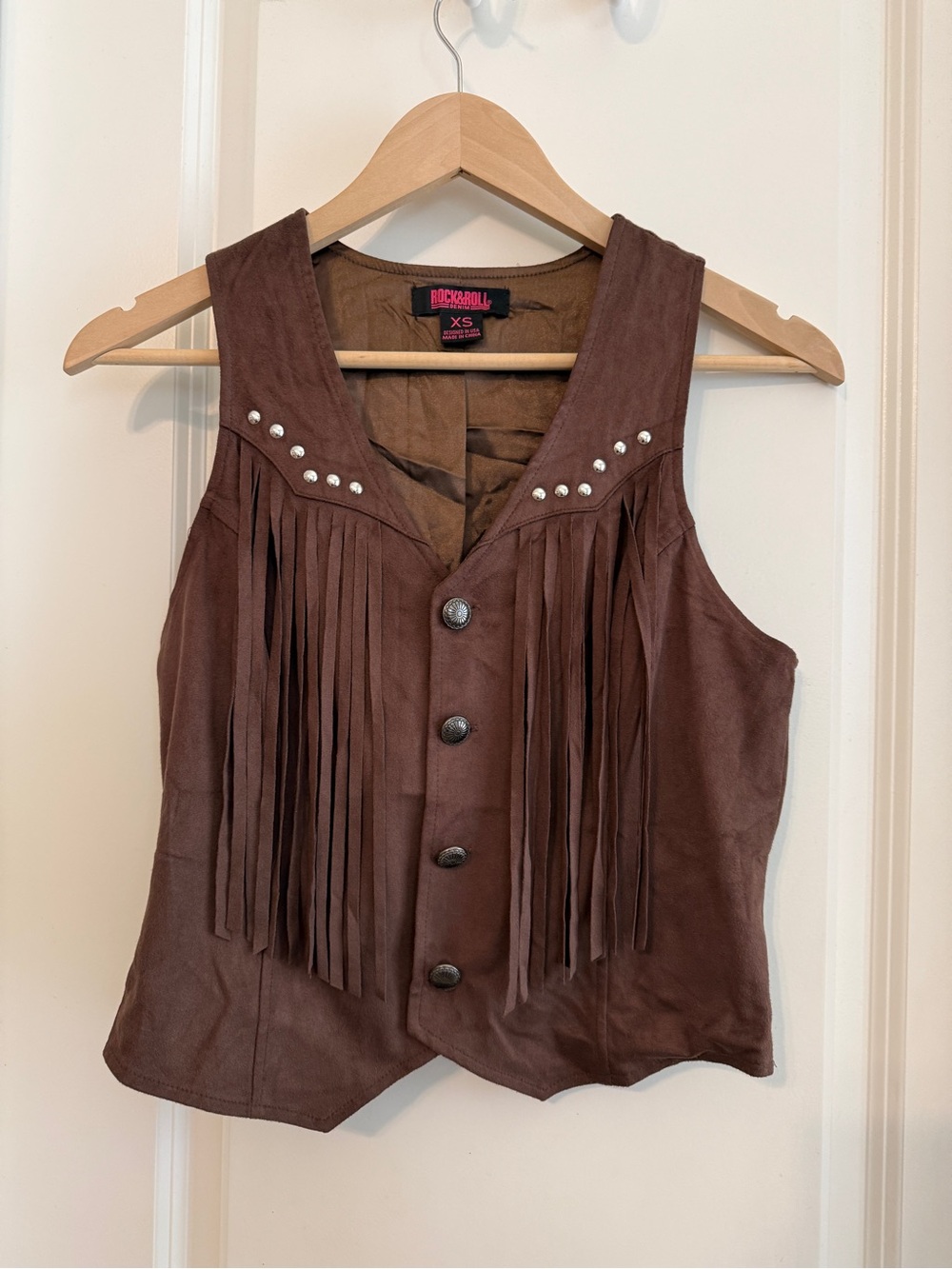 Rock & Roll Denim Brown Fringe faux suede vest